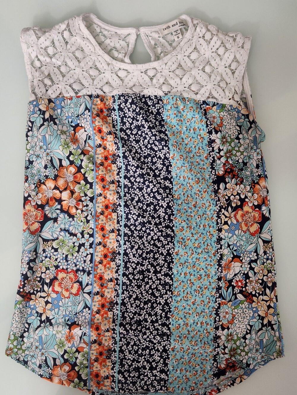 Faith and Joy White Lace Yoke Floral Patchwork Camisole
